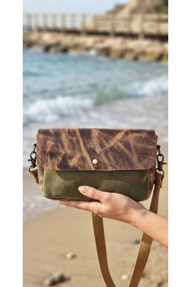 Genuine Leather & Canvas Hand and Shoulder Bag