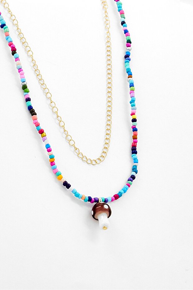 Women Stainless Steel Pearl Beaded Necklace, Multicolor