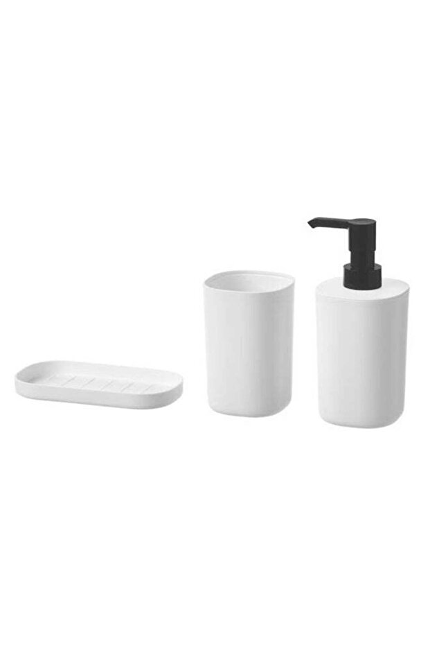 3-Piece Bathroom Accessory Set, White with Black Pump
