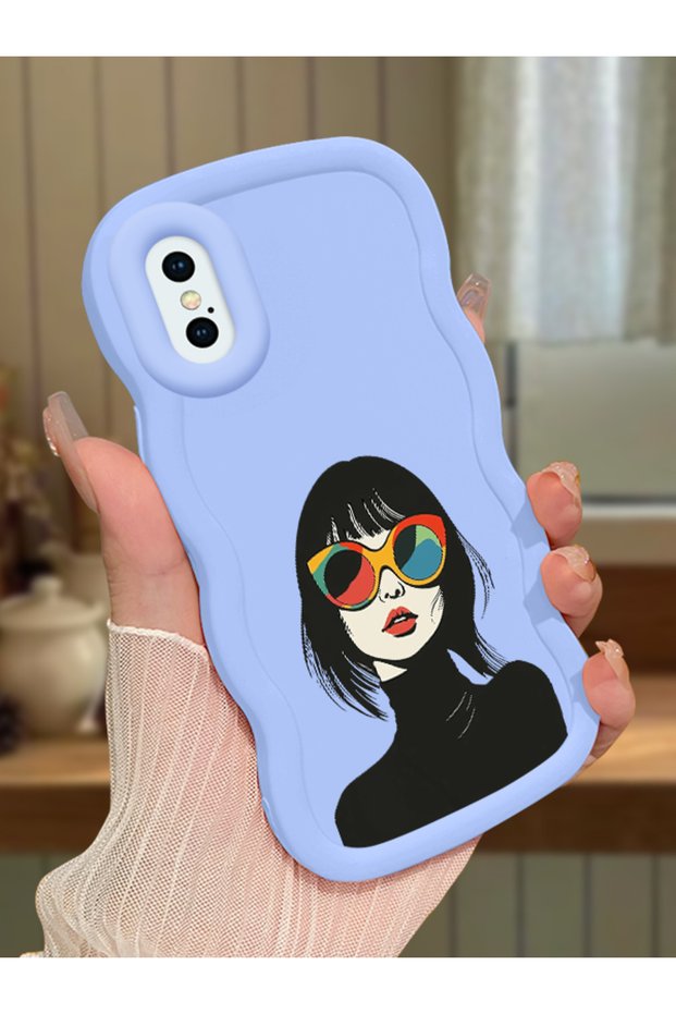iPhone XS Compatible Case Camera Protector Blue Silicone Couple Phone Case Girl Pattern