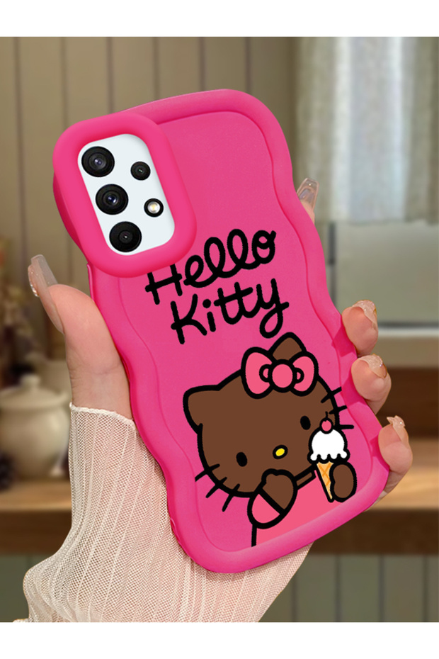 Samsung Galaxy A73 Compatible Case Camera Protector Red Silicone Couple Phone Case Kitty Pattern