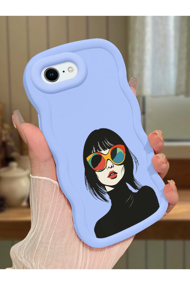 iPhone 6 Plus Compatible Case Camera Protector Blue Silicone Couple Phone Case Girl Pattern