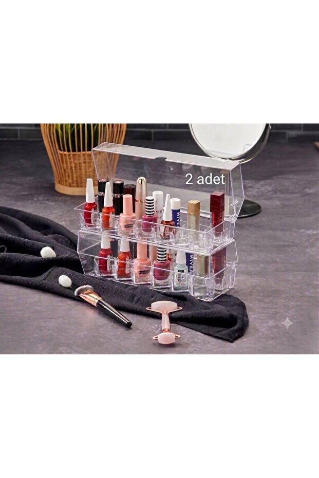 Compartmentalized Lipstick Holder and Nail Polish Makeup Organizer Portable and Storable with Lid - 2 Pieces