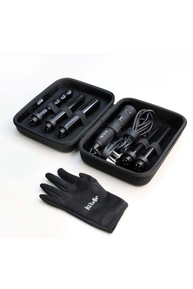 Curly Pro 5-in-1 Interchangeable Curling Wand Set with Ceramic Barrels, Professional Hair Curler, Fast Heating, Adjustable Temperature, Travel Case & Heat Resistant Glove – Black