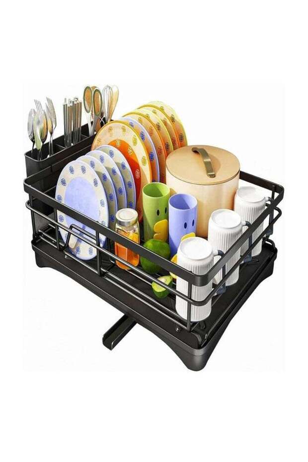 Dish Drying Rack for Kitchen Counter - Large Dish Rack with Drainboard, Rustproof Dish Drainer with Utensil Holder for Sink, Black
