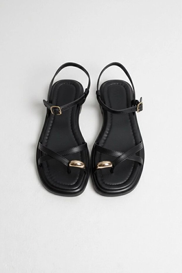 Ring Detailed Toe-Toe Flip Flops Orthopedic Flat Sole Daily Comfortable Sandals