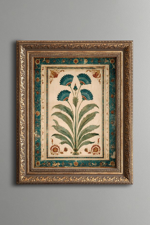 Turquoise Floral Pattern - Vintage Patterned Painting - Thick Model