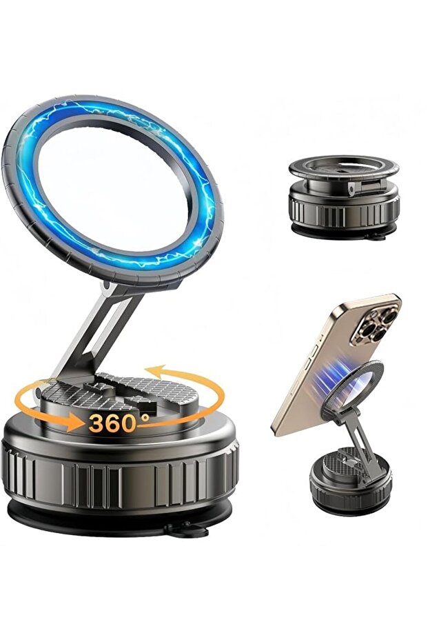 Magnetic Car Phone Holder, Ultra Vacuum Suction Cup, 360° Adjustable Foldable Car Phone Mount Compatible with iPhone/Android