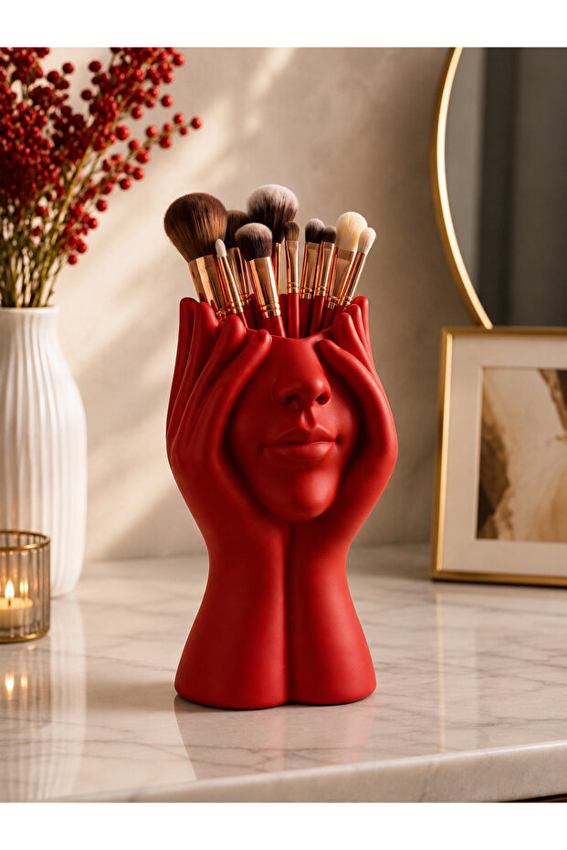 Decorative Face Figured Makeup Brush Organizer | Modern Cosmetic Organizer | Desktop Pen Holder & Brush Holder