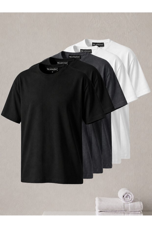 Pack of 5 White-Black-Anthracite 100% Cotton Crew Neck T-Shirts
