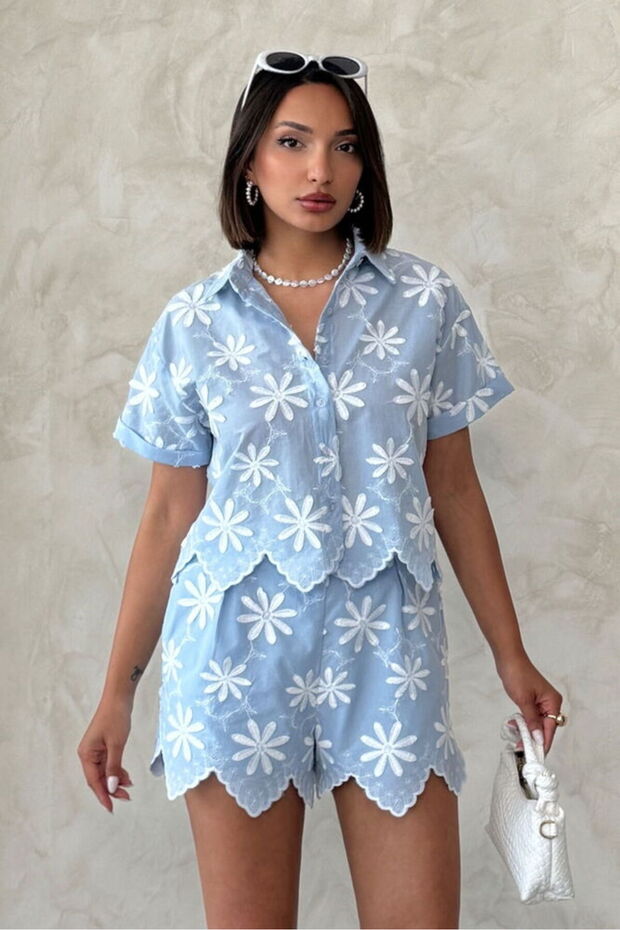 Embroidered Shirt - Blue |   D2858