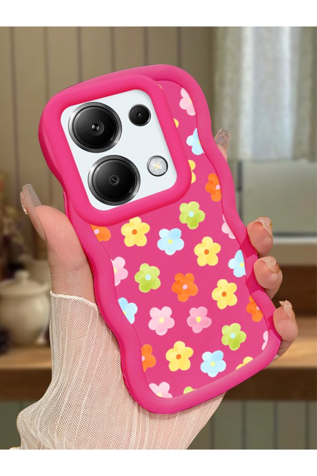 Poco M6 Pro 4g Compatible Case Camera Protector Red Silicone Couple Phone Case Floral Pattern
