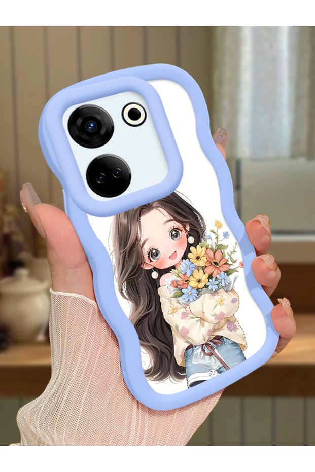Tecno Camon 20 Compatible Case Camera Protector Blue Silicone Couple Phone Case Girl Pattern