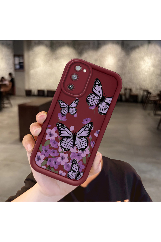 Samsung Galaxy S20 Fe Compatible Case Camera Protector Burgundy Silicone Couple Phone Case Butterfly Pattern