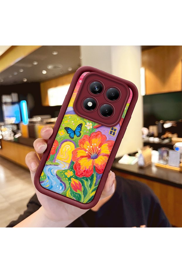 Xiaomi Redmi Note 14 Pro Plus 5g Compatible Case Camera Protector Burgundy Silicone Couple Phone Case Butterfly Pattern