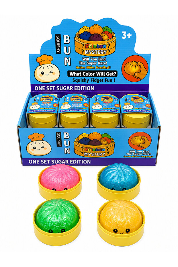 Squishy Bun Mystery Dumpling Fidget Toy - Rainbow Sugar Edition | Kawaii Slow Rising Stress Ball - Random Color