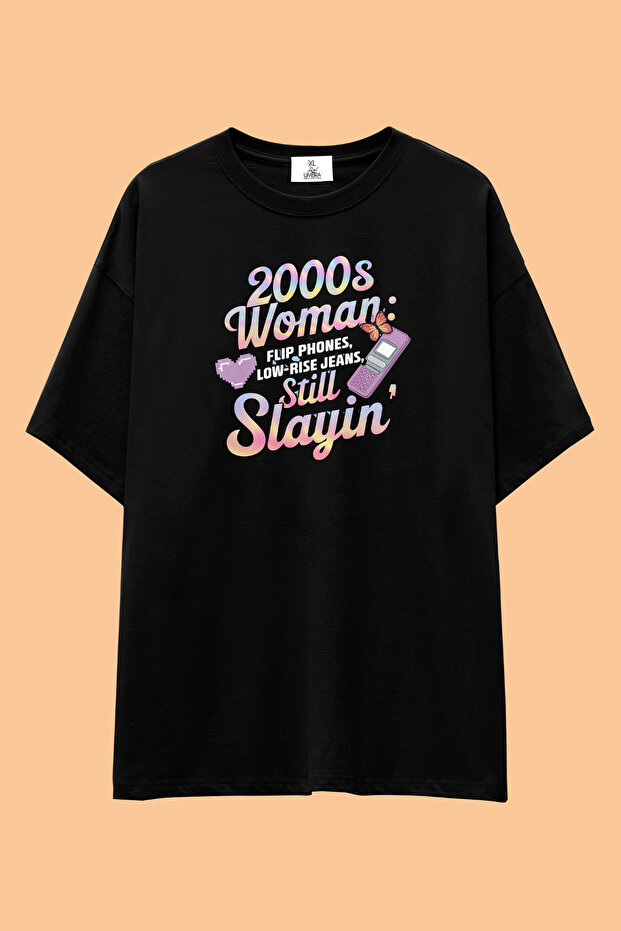 2000S Y2K Vibes Loose Fit T-Shirt | Unisex 100% Cotton Black & White Retro Nostalgia Printed Special Design Tee