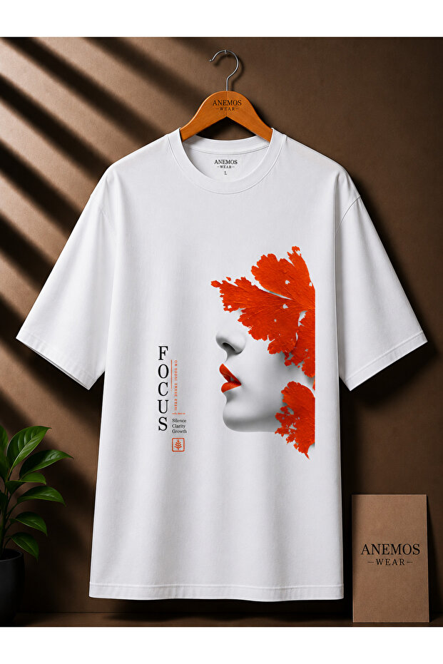 Focus Artistic Face Pattern Premium Unisex White Printed T-Shirt | Minimal Modern Design