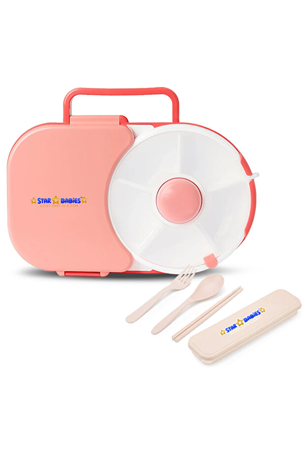 Multi-Compartment Spinner Lunch Box and Portable Eco-Friendly Utensil Combo