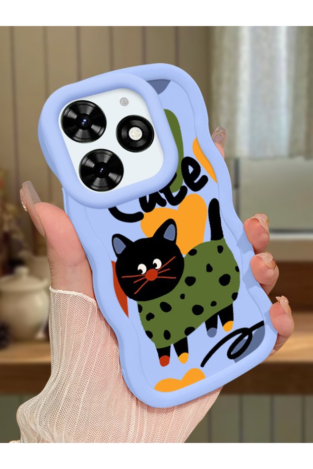 Tecno Spark 20C Compatible Case Camera Protector Blue Silicone Couple Phone Case Cat Pattern