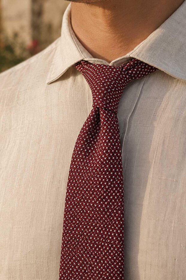 Burgundy Classic Linen Tie Kk13881