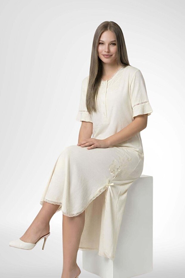 Mecit 6379 Ecru Women's Melisa Fabric Nightgown
