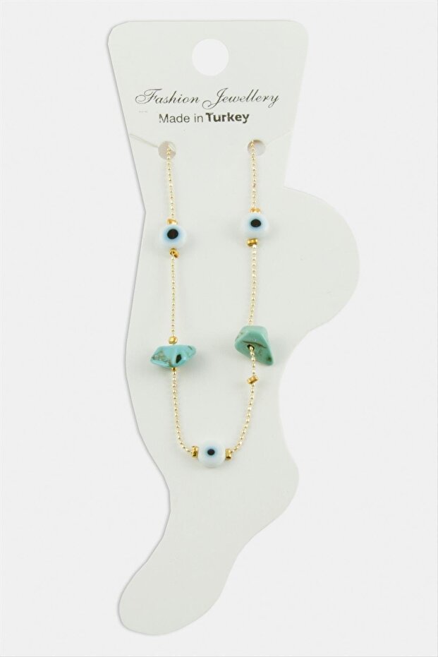 Ilkestor Nazar Göz Kırık (215601) Natural Stone Anklet-Turquoise