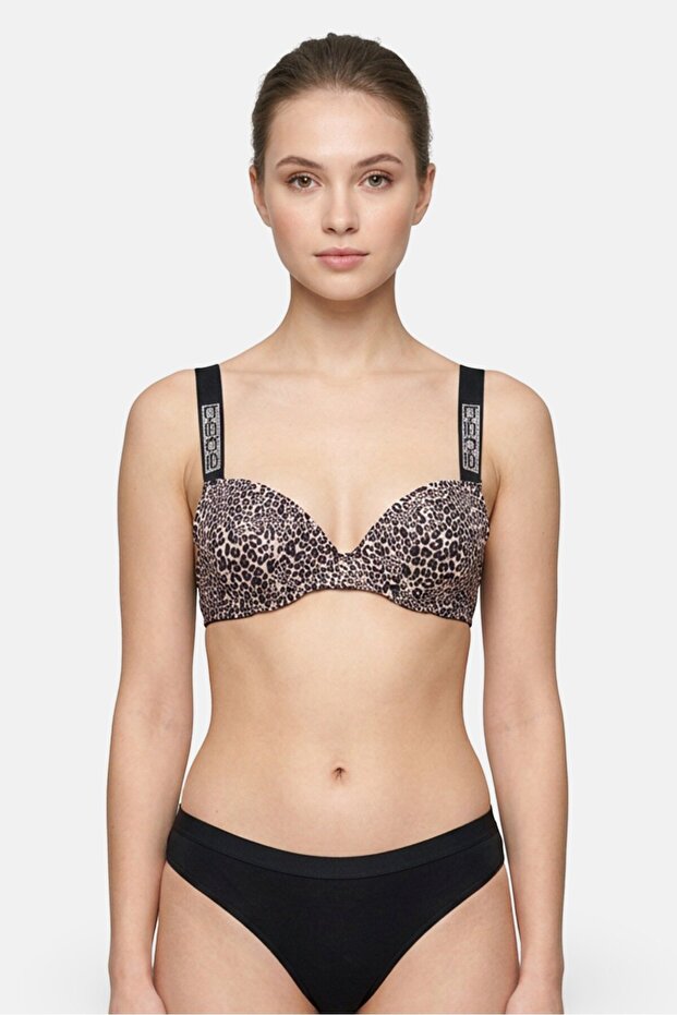 Women 2 Pack Animal Print Padded Underwired Push Up Bra, Multicolor