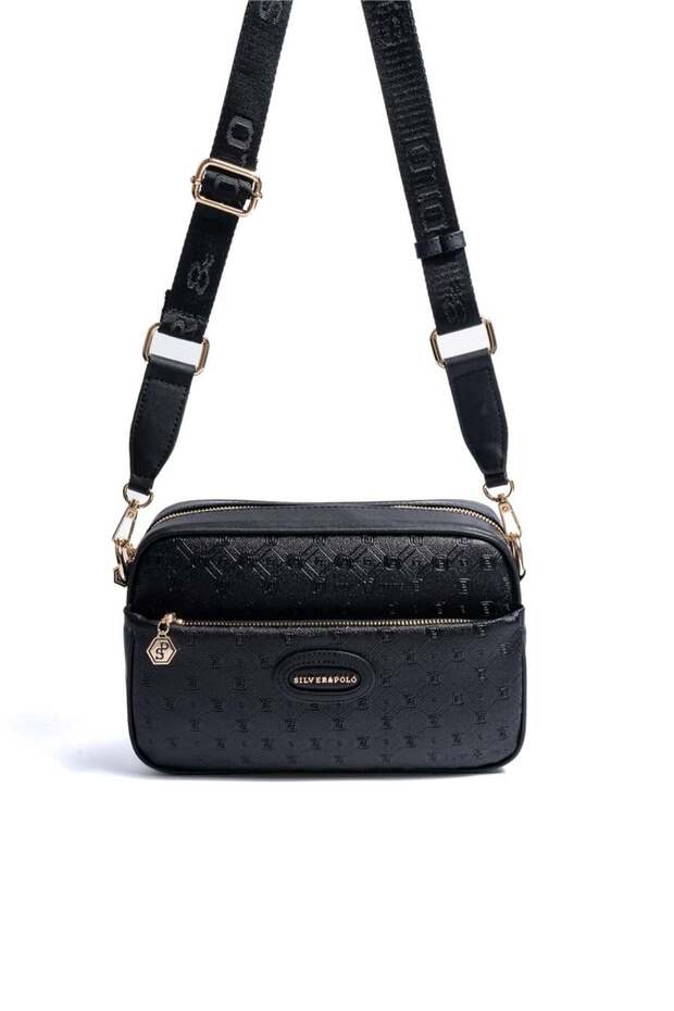 Black - Women's Crossbody Bag with Black Logo Sp1267