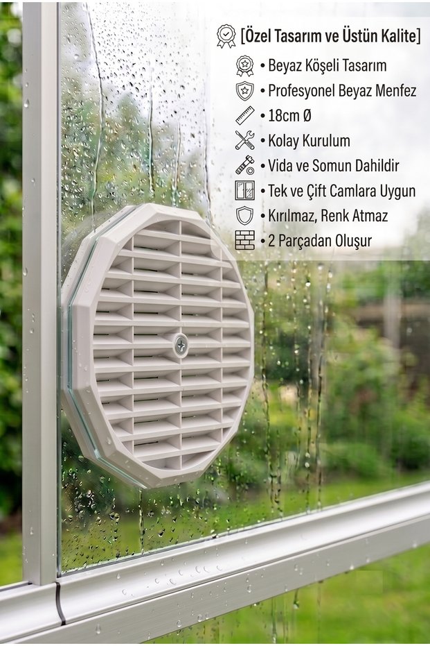 Special Design Corner Glass Balcony Vent 18 cm - Compatible with Single and Double Glass Kitchen Vent - Top Quality White Ventilation