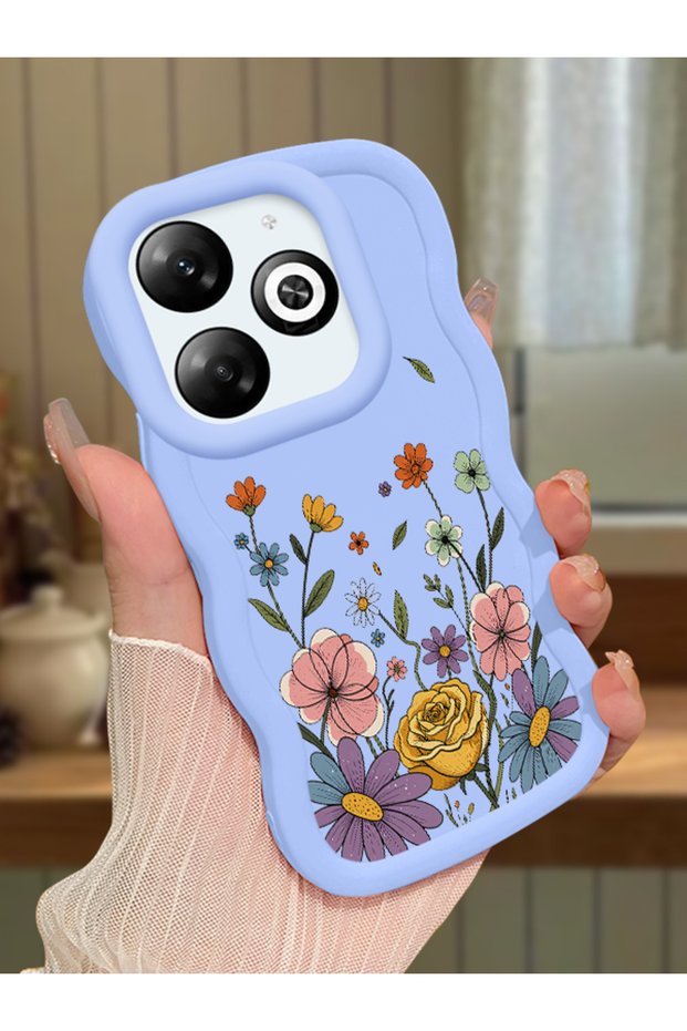 Infinix Hot 40I Compatible Case Camera Protector Blue Silicone Couple Phone Case Floral Pattern