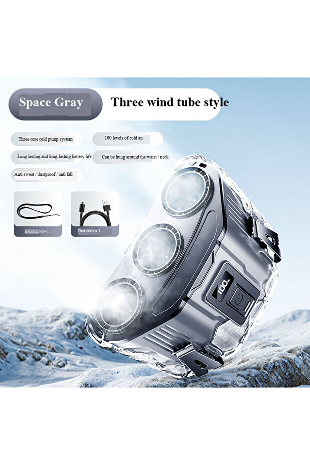 Light Grey Three-Wind-Outlet, Long-Lasting, Waist-Mounted, Small Fan for Outdoor Fishing in Summer,