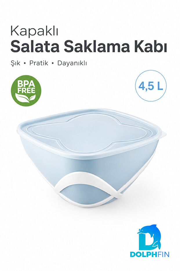 حاوية تخزين السلطة بسعة 4.5 لتر مع غطاء خالٍ من مادة BPA ومقبض للحمل باللون الأزرق