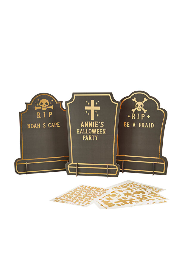 3 Gravestone Custom Signs with 5 Gold Sticker Sheets