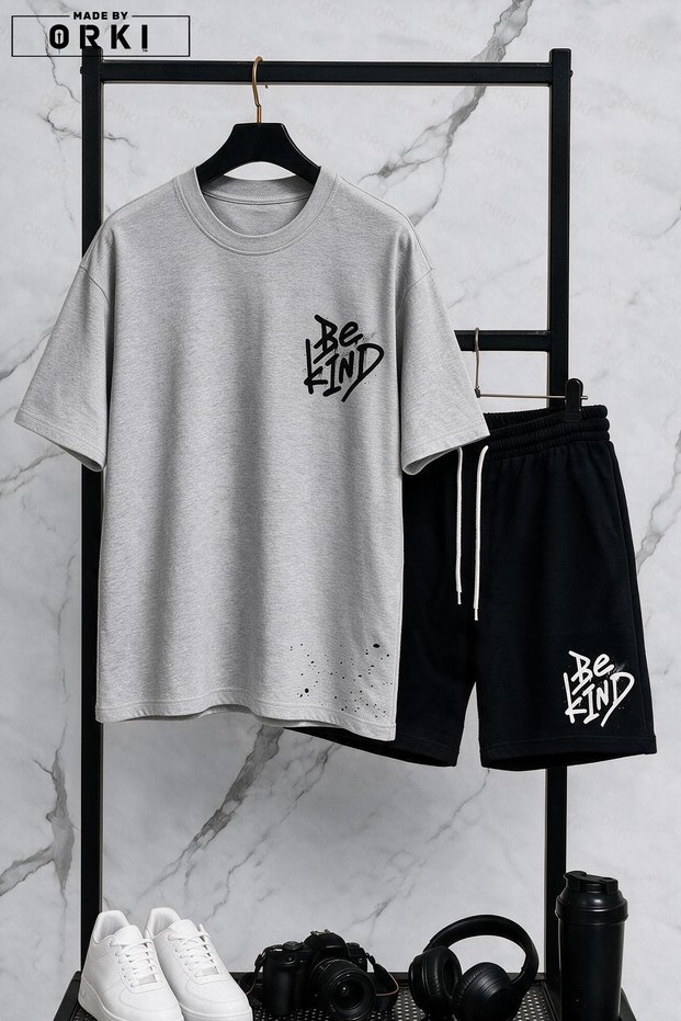 Be Kind Printed Oversized Unisex T-Shirt & Black Shorts Set