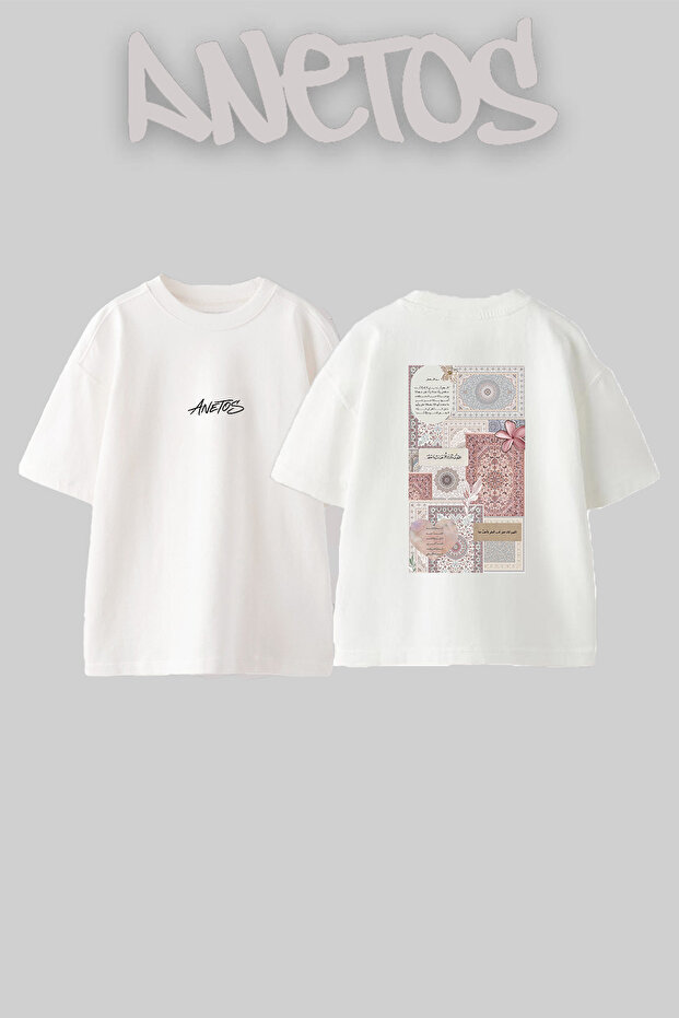 Fars Hali_5 Design Back Printed Cotton White Oversize T-Shirt