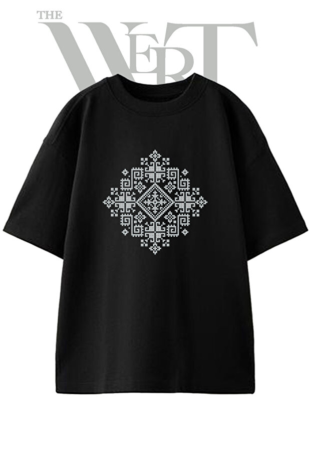 Vyshyvanka Pattern Design Printed Unisex Black Oversize T-Shirt