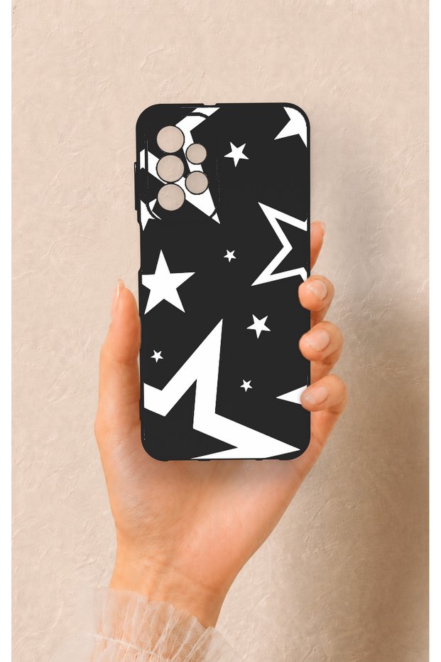 Samsung A23 Compatible Black Mega Star Patterned Silicone Case