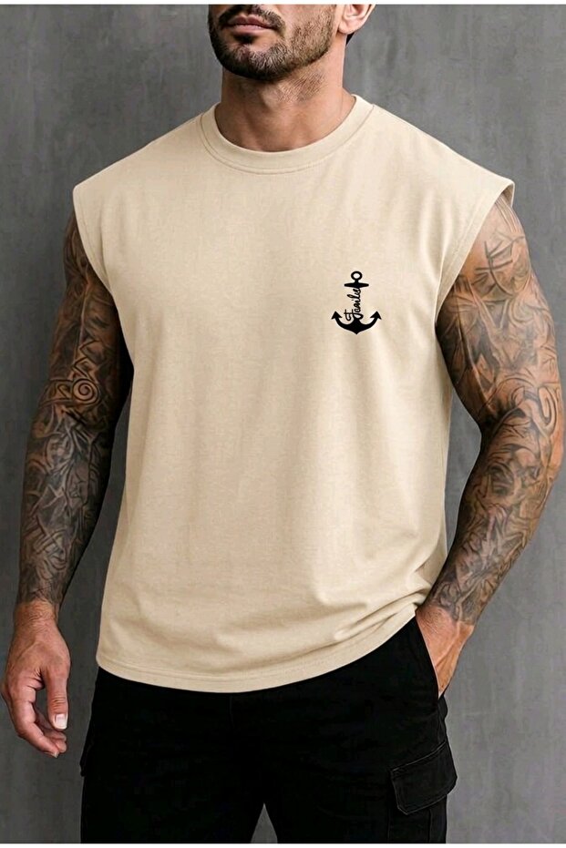 Men's Familie Çapa Zero Sleeve Crew Neck T-Shirt