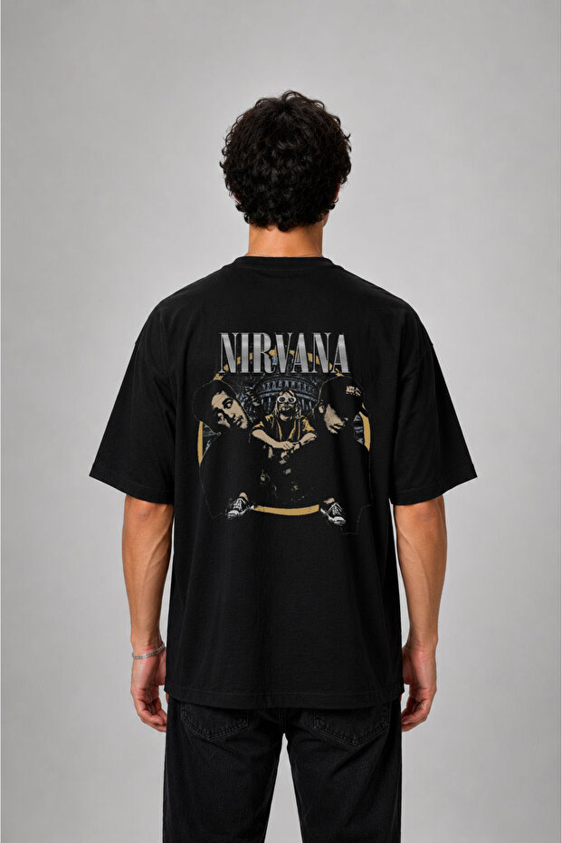 Nirvana Printed Oversize Cotton Black T-Shirt