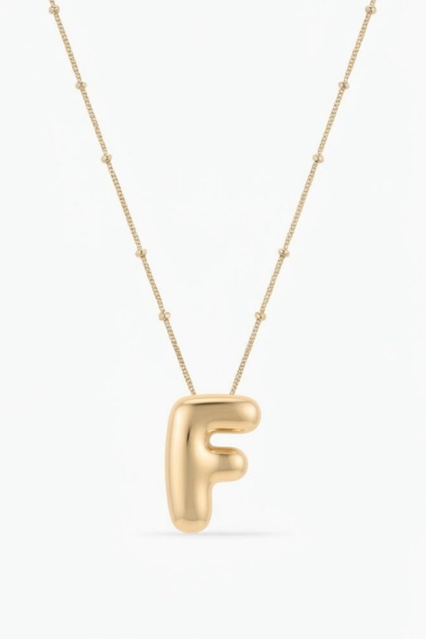 Women's Steel Curved Balloon Letter Figured Ball Chain Letter Necklace
