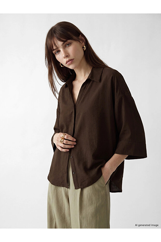 Lcw Vision Brown Oversize Dobby Women's Shirt