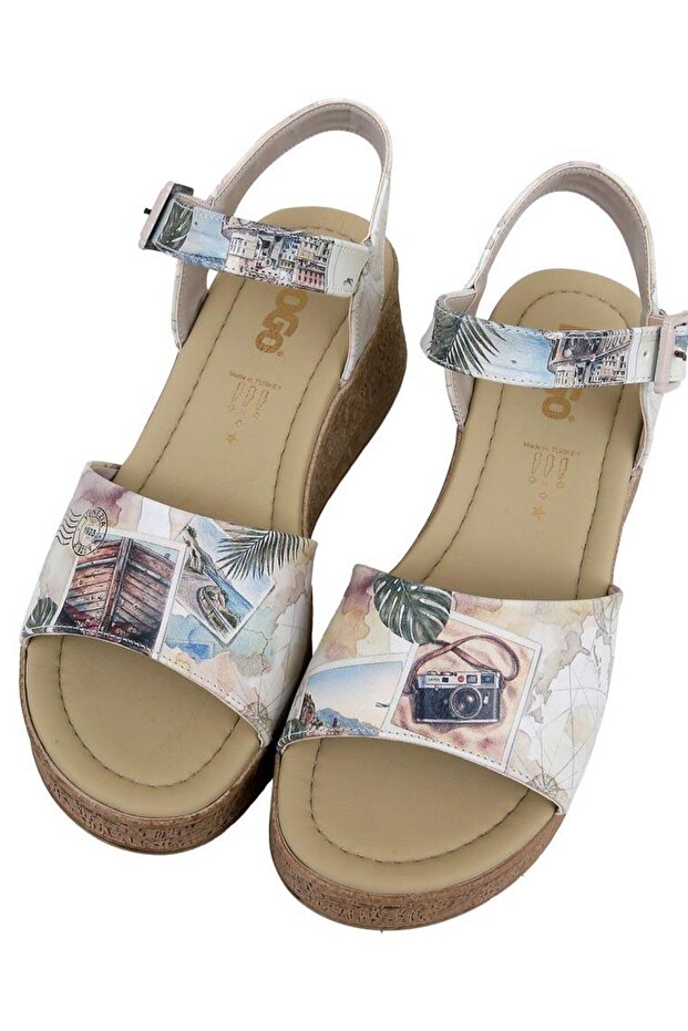 Women's Vegan Leather Cream Thick Sole Sandals - Ink and Pictures Design