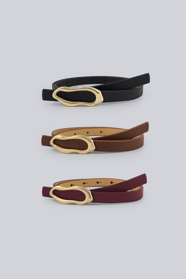 Soyut Ellipse Gold Buckle Thin Women's Belt Set 1.5 cm