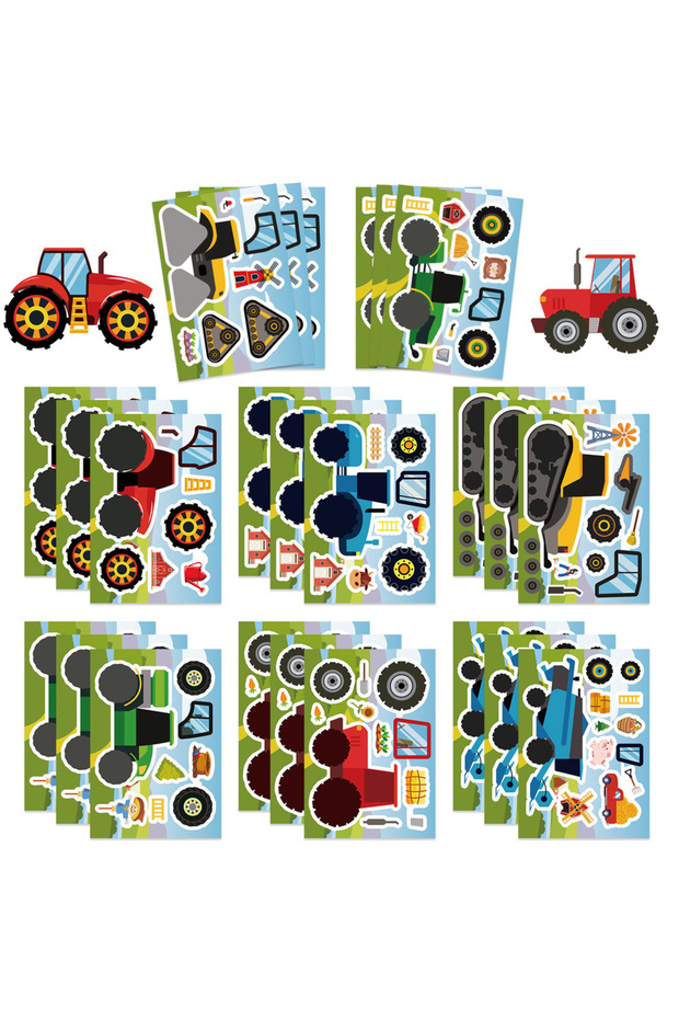 16PCS 8/16/24PCS Puzzle Stickers Cartoon Engineering Car Make a Face Stickers DIY Handicrafts Waterp