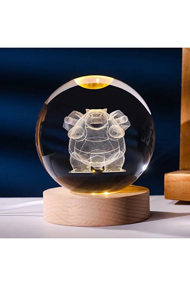 Bandai Blastoise 6cm Pokemon 3D Crystal Ball Pikachu Gengar Eevee Planet Night Light Laser Carving G