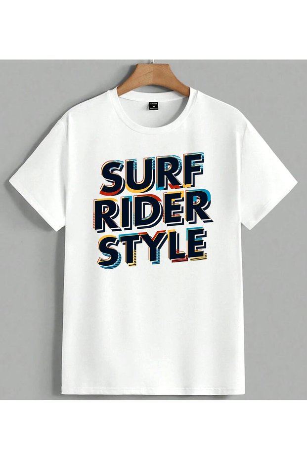 Surf Rider Style Graphic Colorful Printed Unisex Oversize T-Shirt White