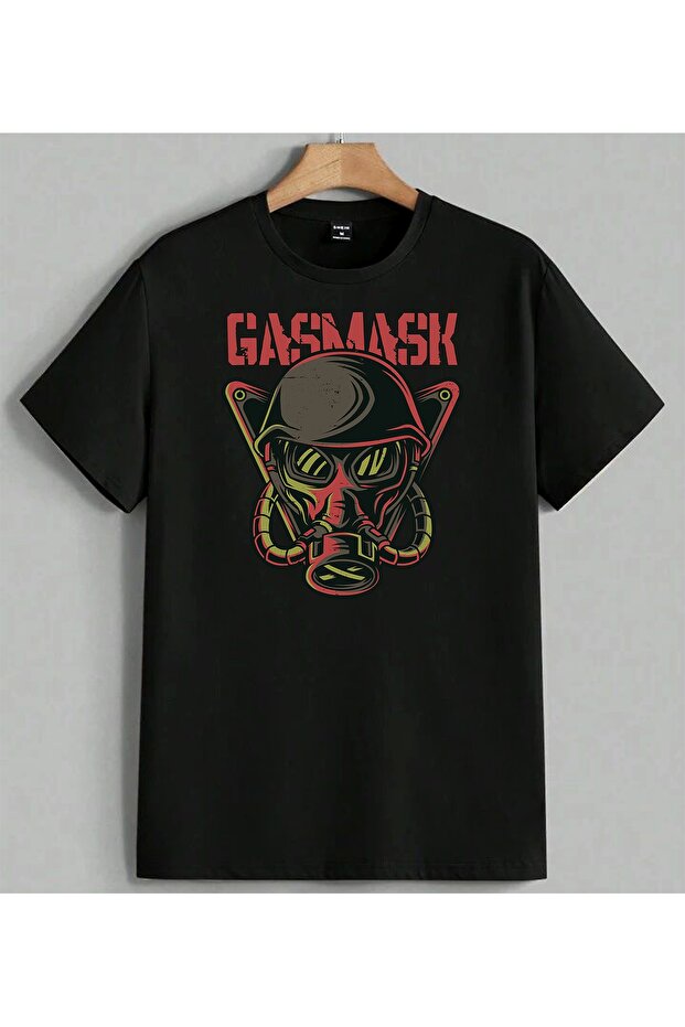 Gasmask Skull Rock Design Printed Unisex Oversize T-Shirt Black