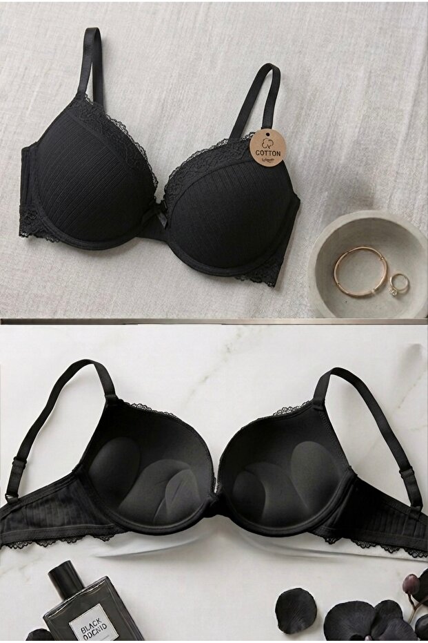 Cotton Double Push-Up Padded Ultra Support Black Underwire Bra