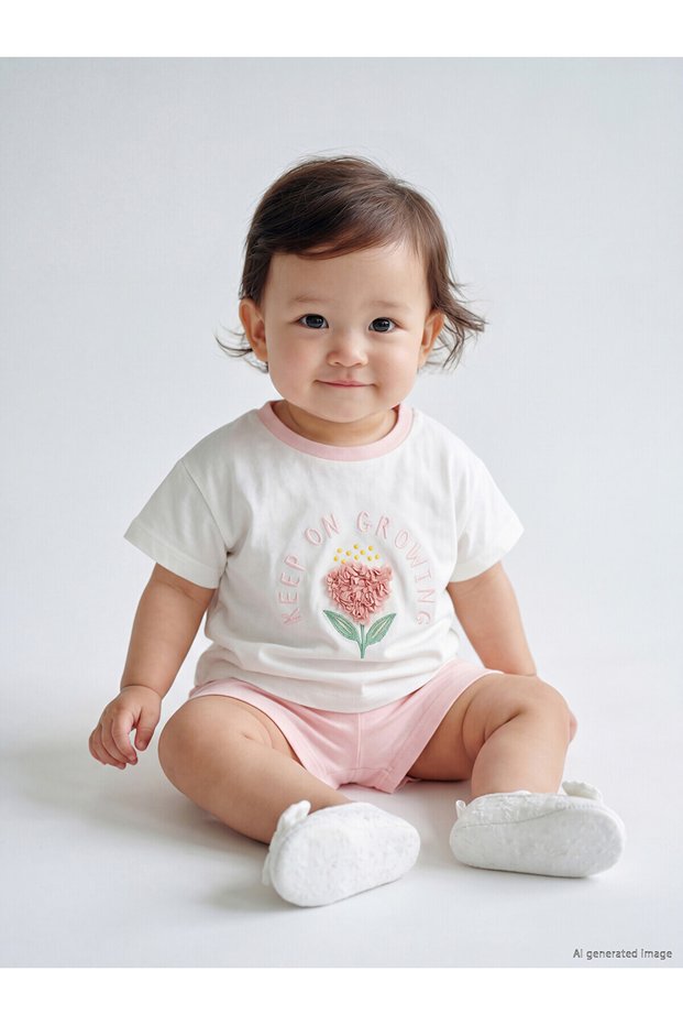 Trendlucky Flower Applique Baby Girl Shorts Set with Difference in Color